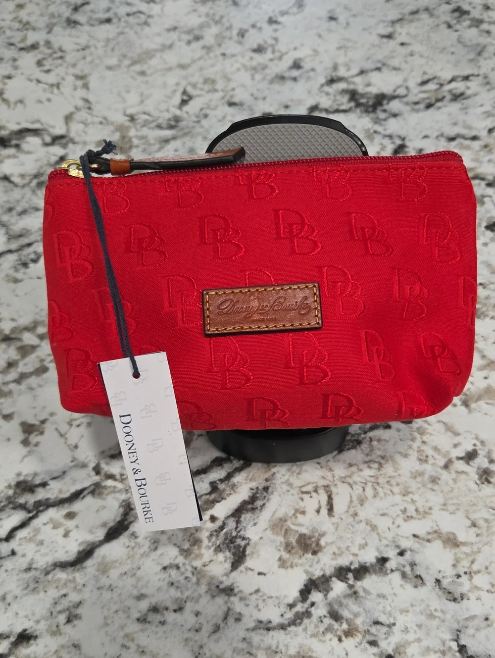 Dooney & Bourke Red Embossed Logo Cosmetic Pouch